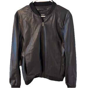 Pull&Bear Men’s L Black Faux Leather Bomber Jacket Perforated Zip Casual
